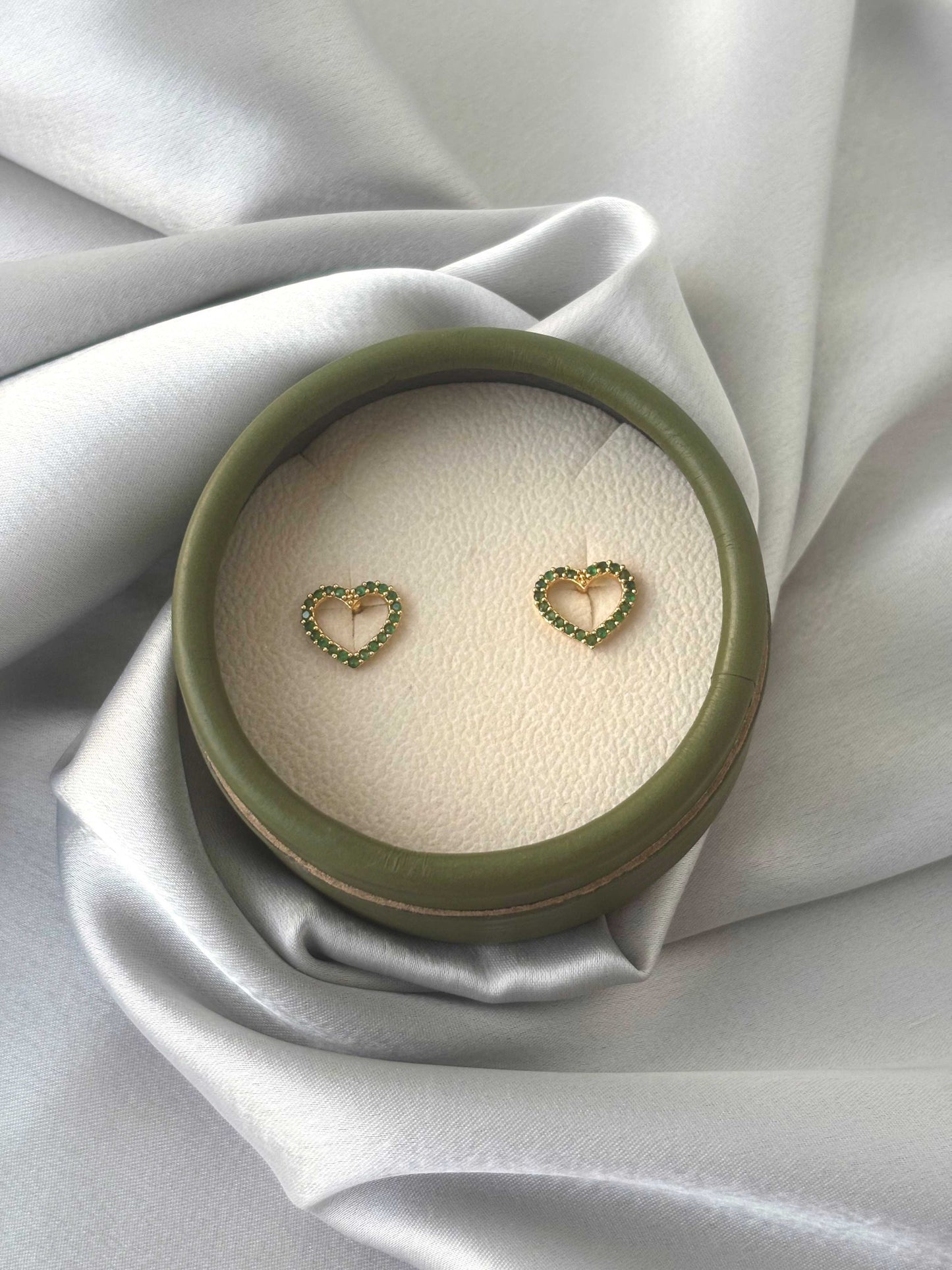 Gold Plated Leaf Green Heart Studs