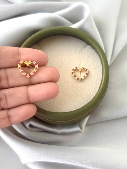 Gold Plated Pink and White Heart Studs