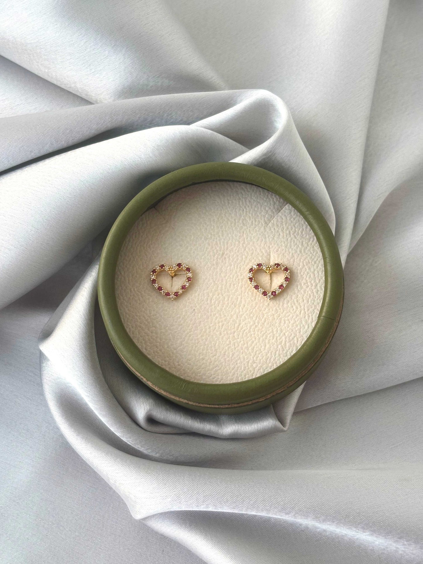 Gold Plated Pink and White Heart Studs