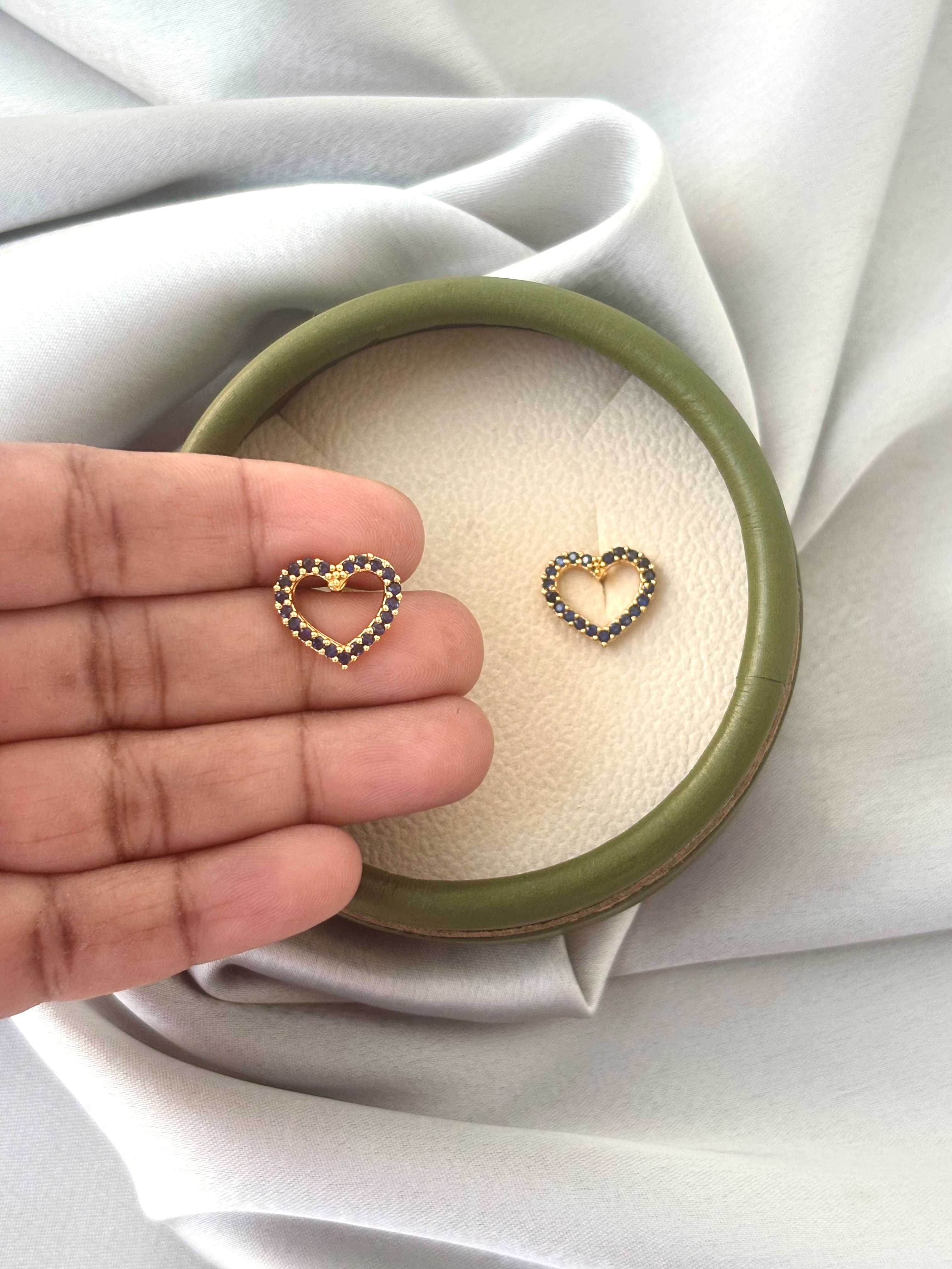 Gold Plated Dark Blue Heart Studs