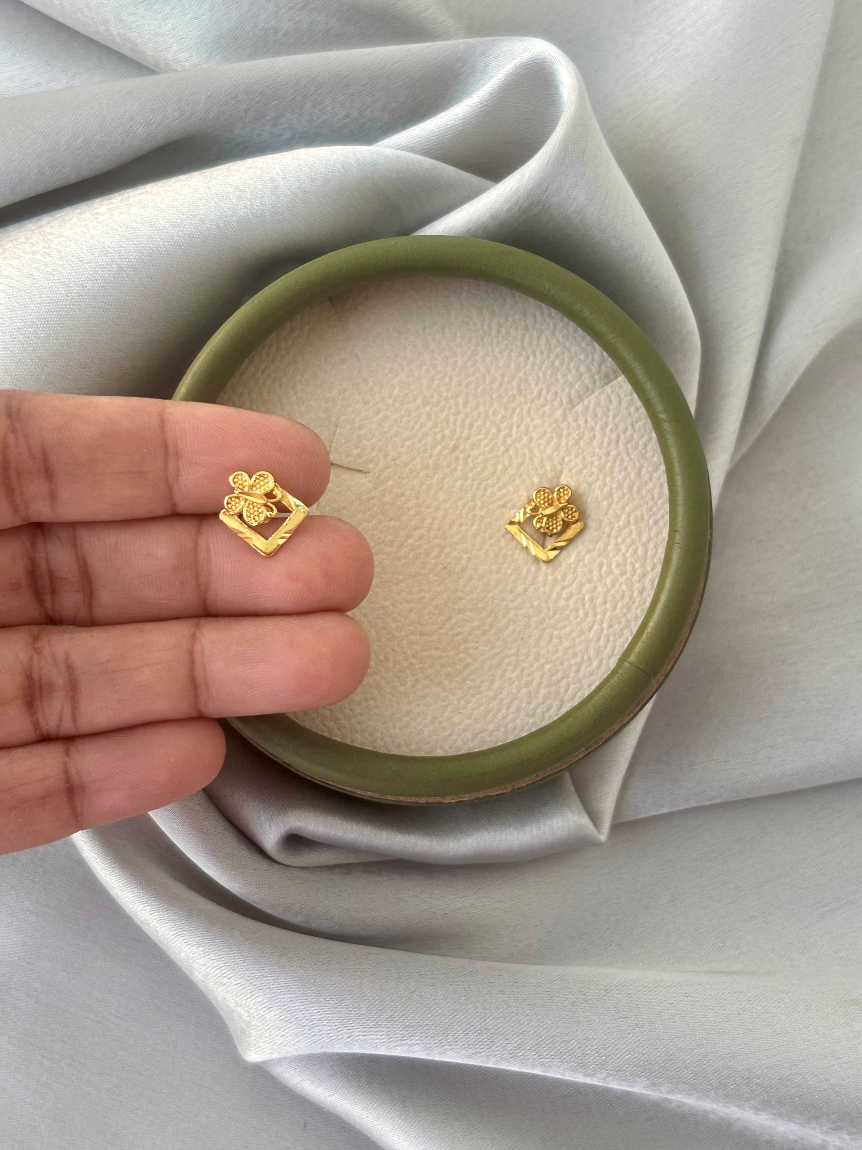 Gold Plated Butterfly in Square Earrings