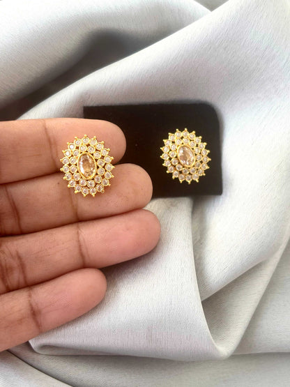 Gold Plated Oval Sunburst Crystal Studs