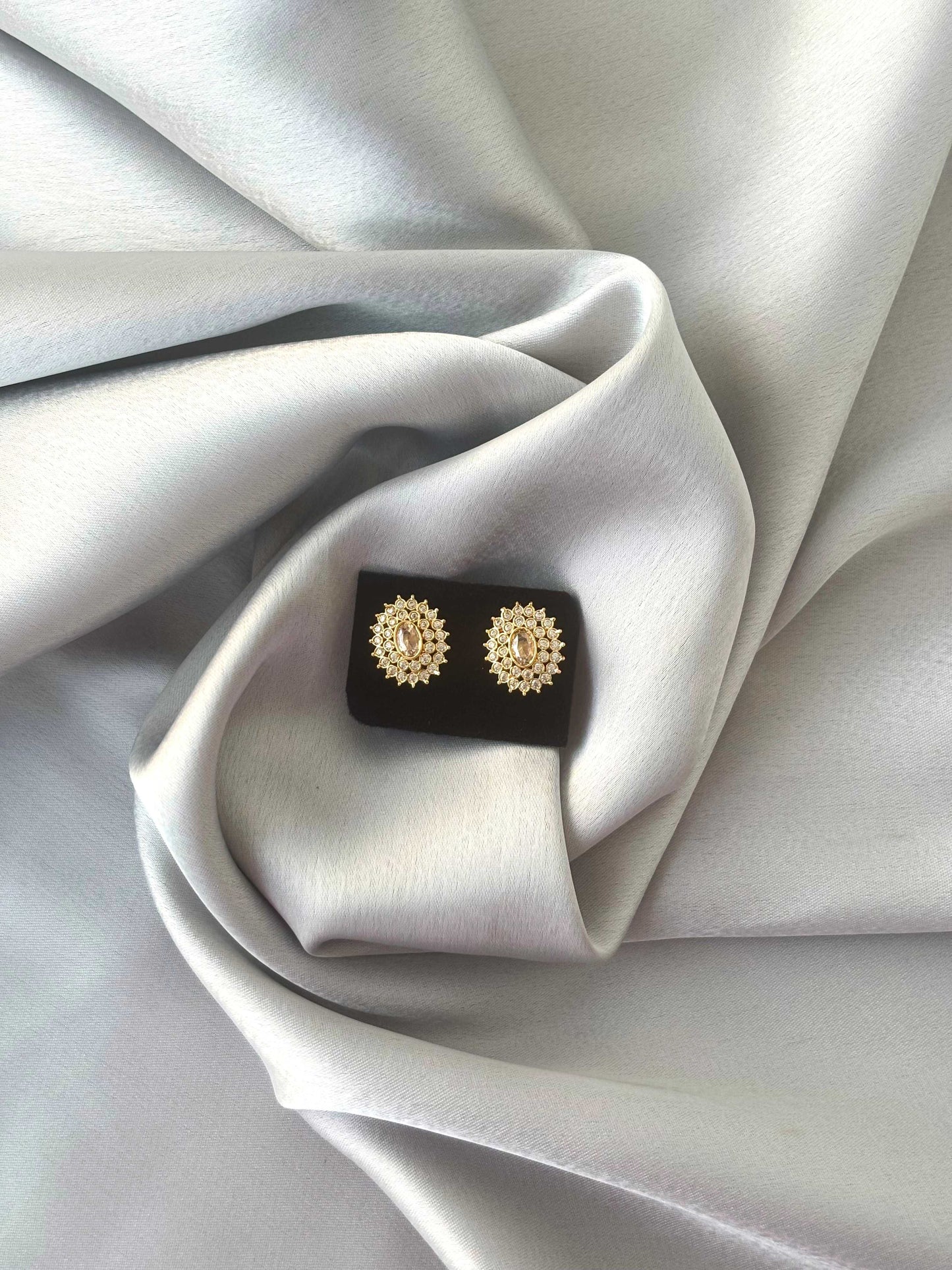 Gold Plated Oval Sunburst Crystal Studs