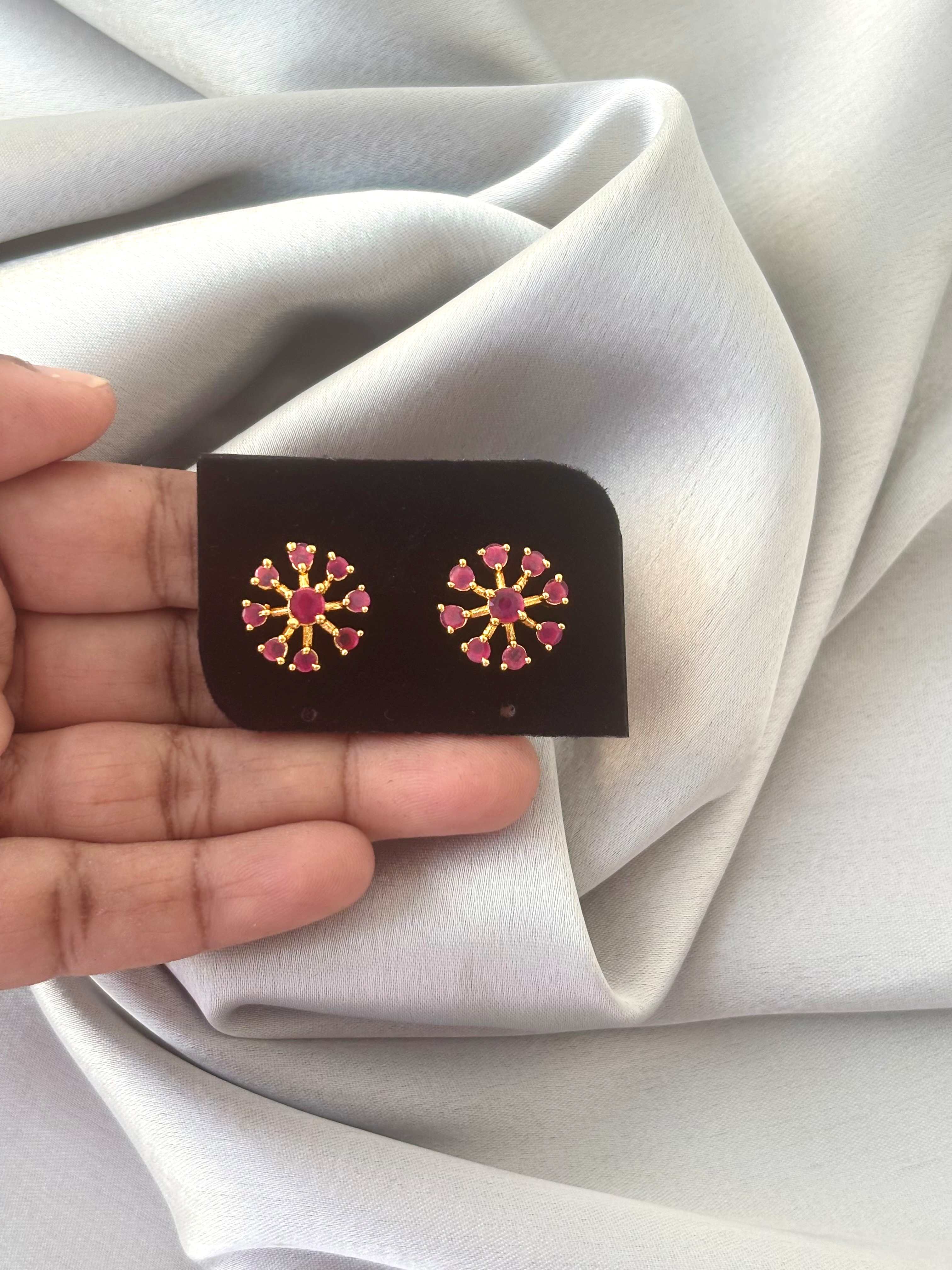 Gold Plated Nine Pink Stones Studs