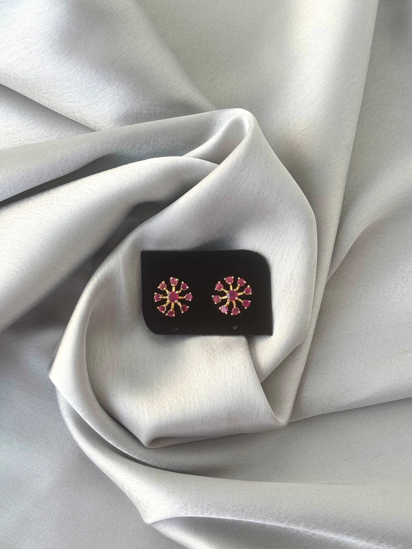 Gold Plated Nine Pink Stones Studs