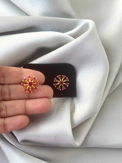 Gold Plated Nine Pink Stones Studs
