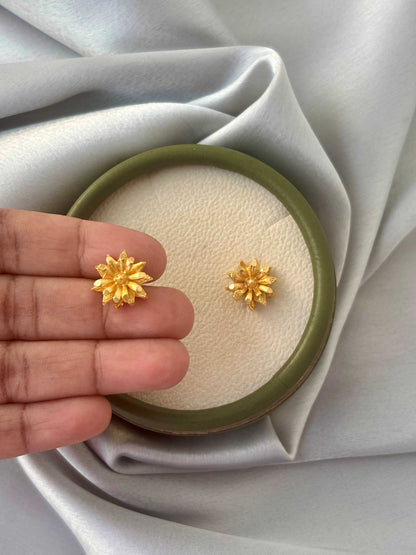 Gold Plated 3D Textured Floral Studs