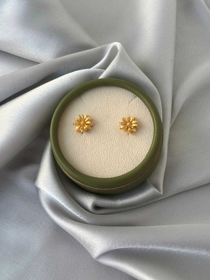 Gold Plated 3D Textured Floral Studs