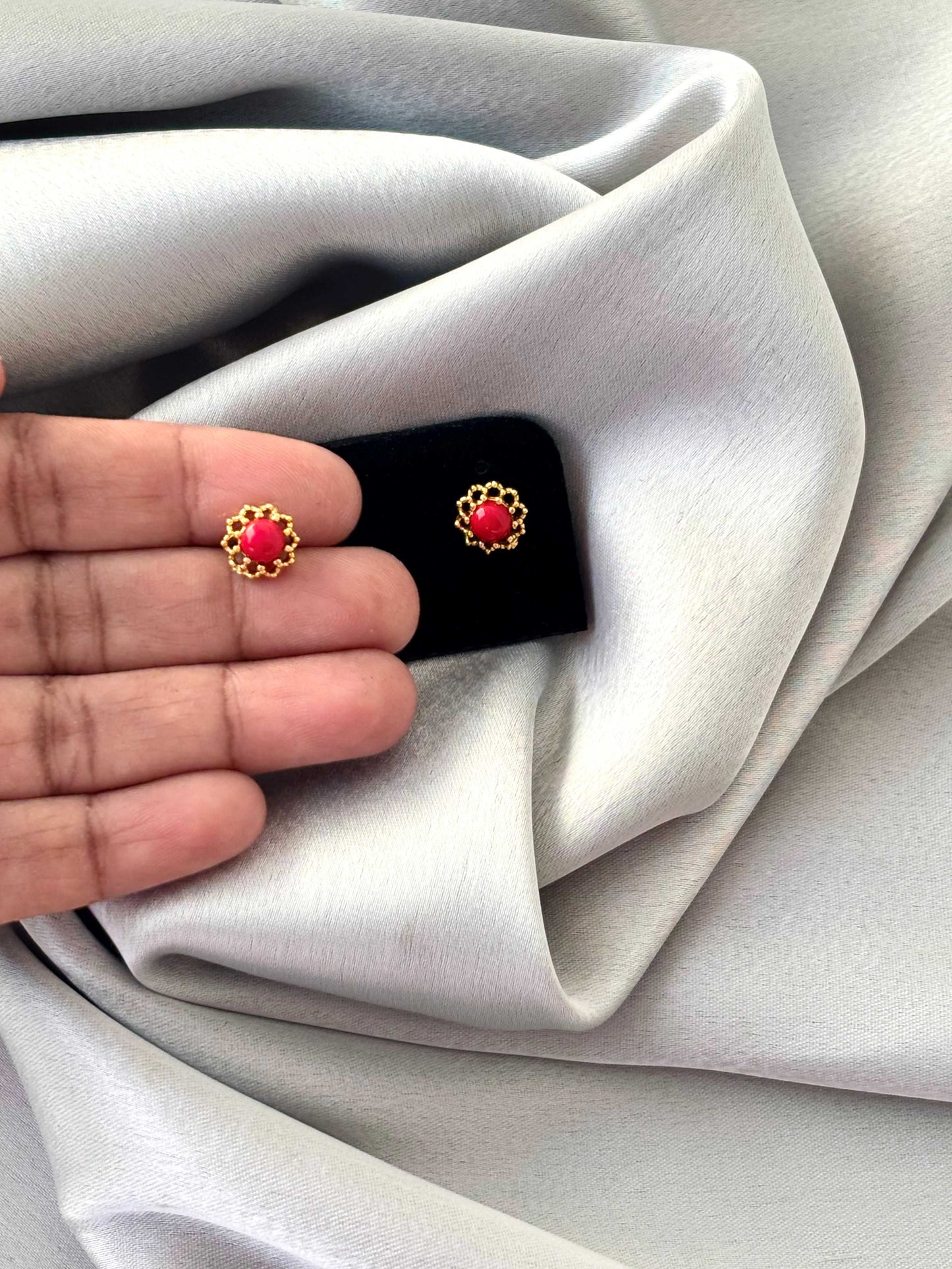 Gold Plated Pavizham Stud Earrings