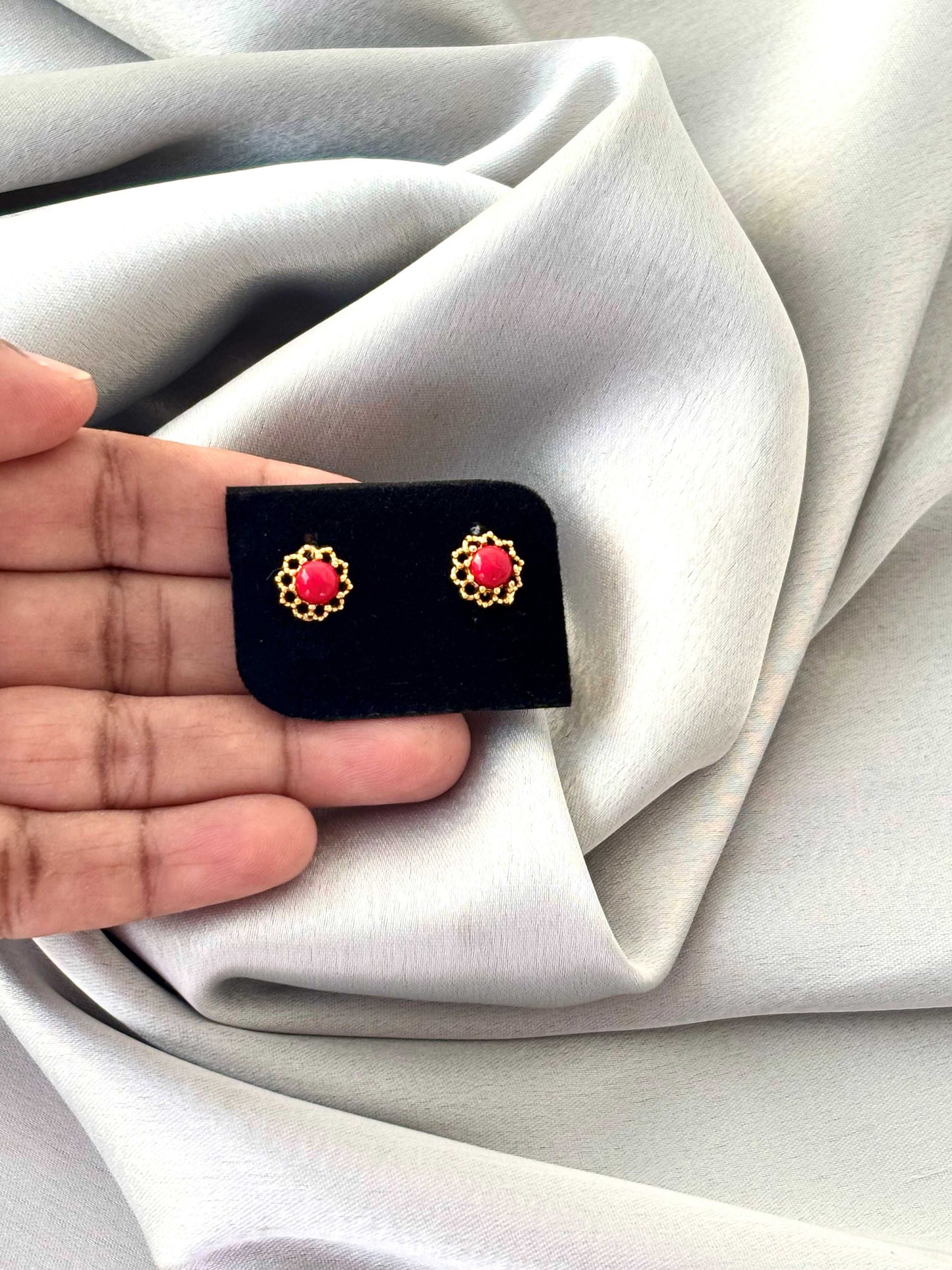 Gold Plated Pavizham Stud Earrings