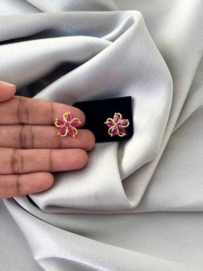 Gold Plated Pink Stone Swirl Floral Studs