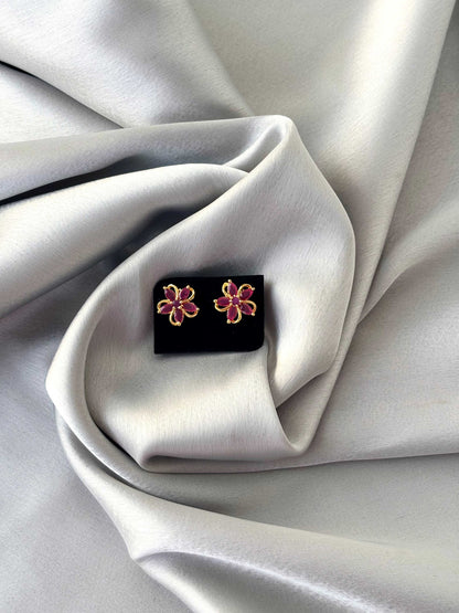 Gold Plated Pink Stone Swirl Floral Studs