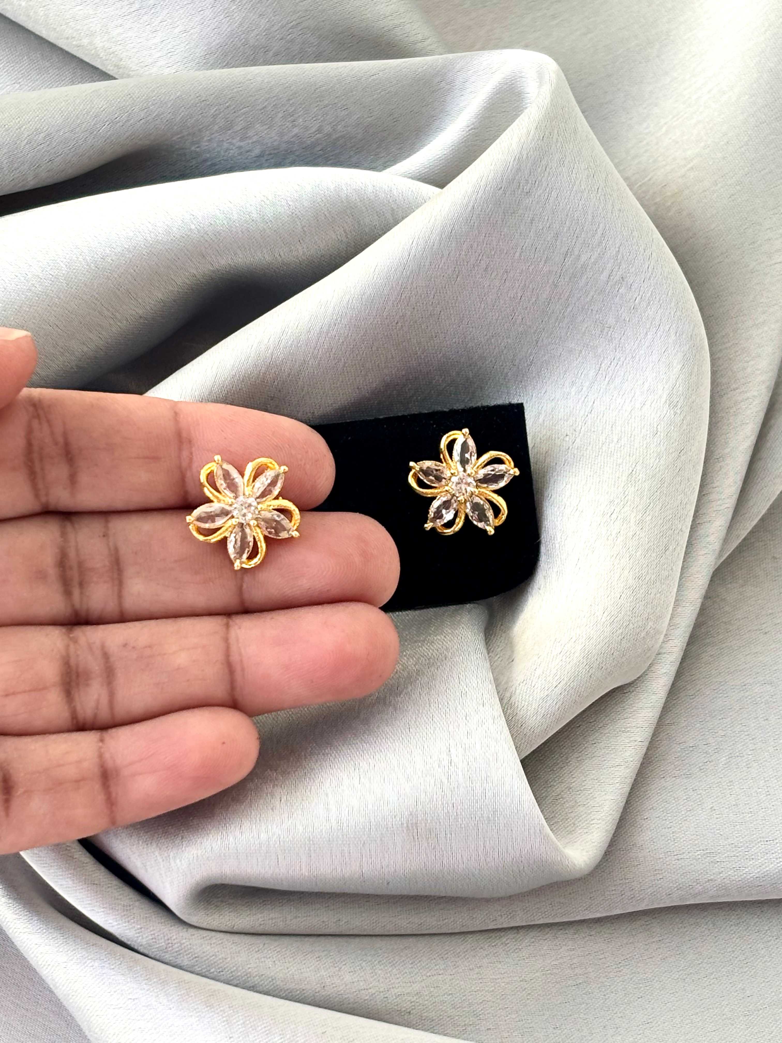 Gold Plated Crystal Swirl Floral Studs