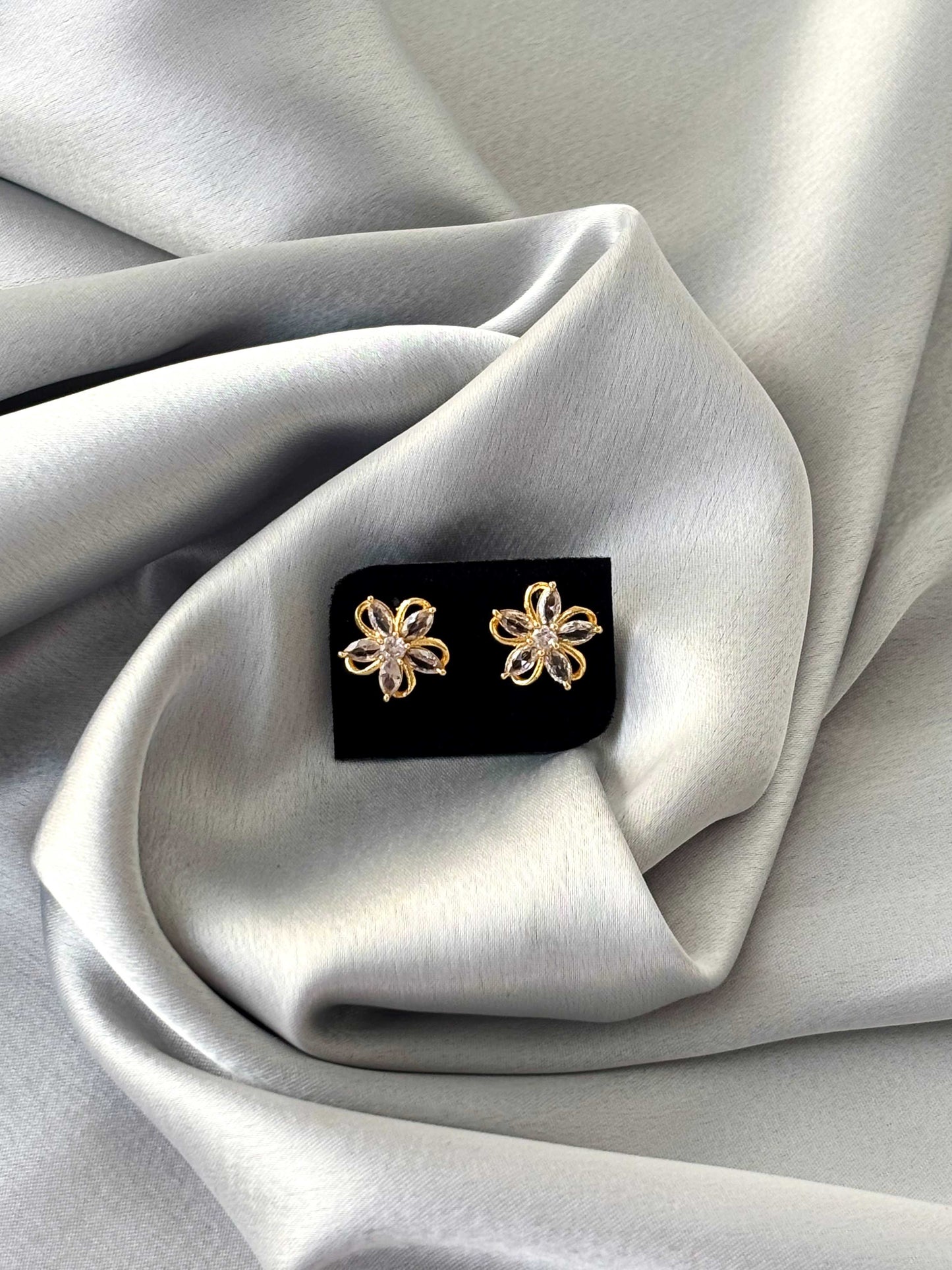 Gold Plated Crystal Swirl Floral Studs