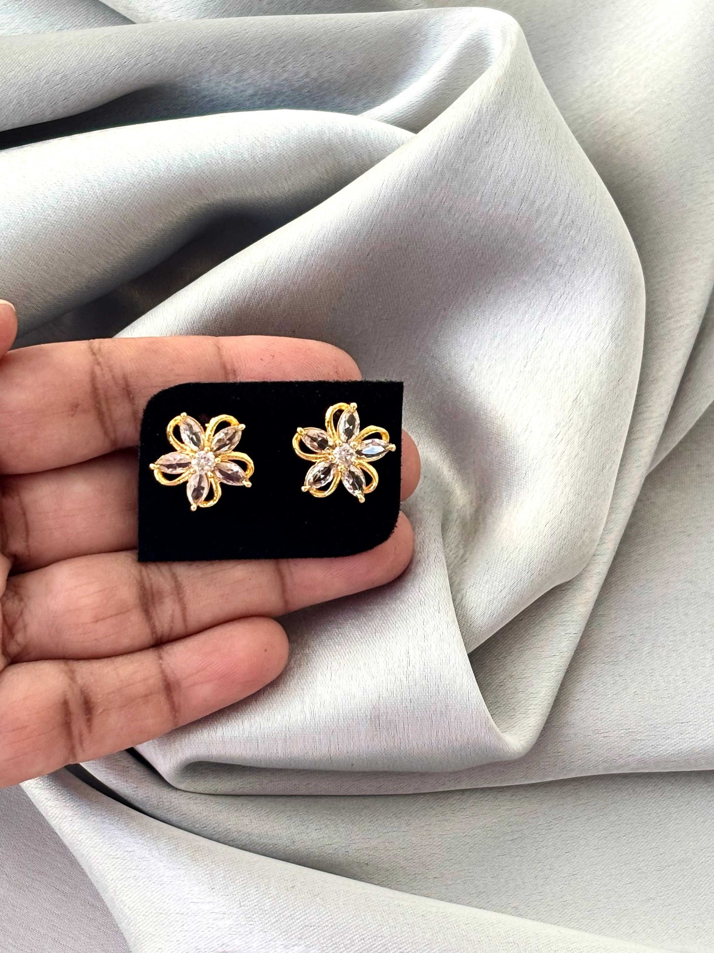 Gold Plated Crystal Swirl Floral Studs