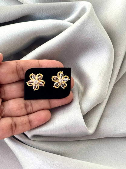 Gold Plated Crystal Swirl Floral Studs