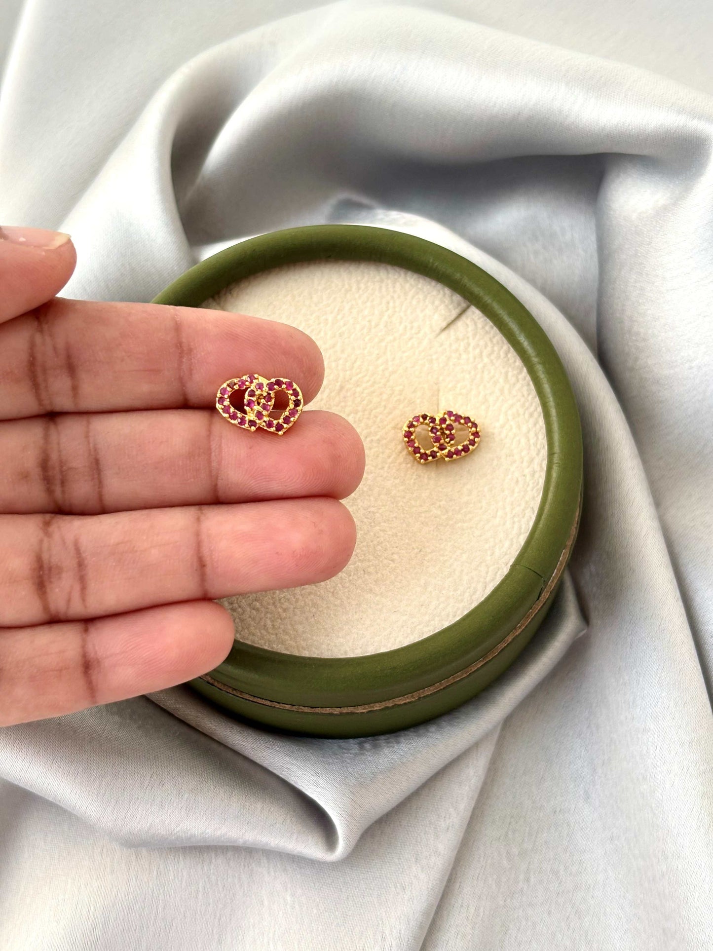 Gold Plated Interlocking Pink Heart Studs