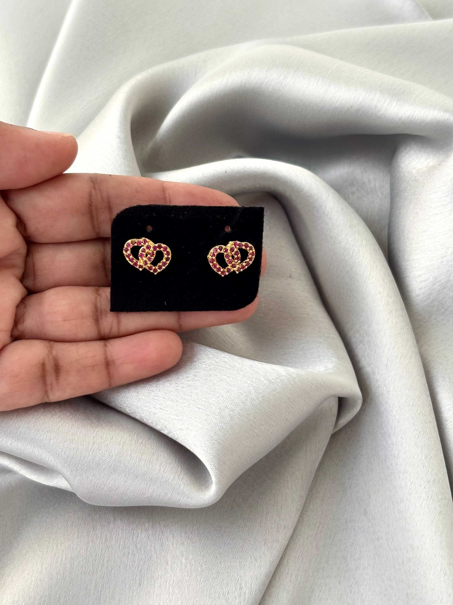 Gold Plated Interlocking Pink Heart Studs