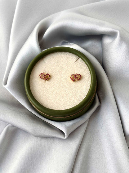 Gold Plated Interlocking Pink Heart Studs