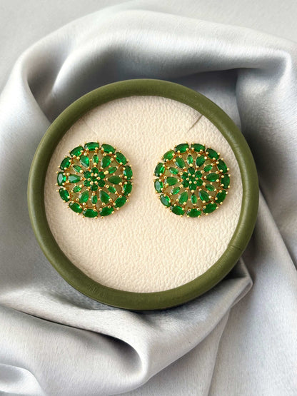 Gold Plated Green Stone Circular Studs