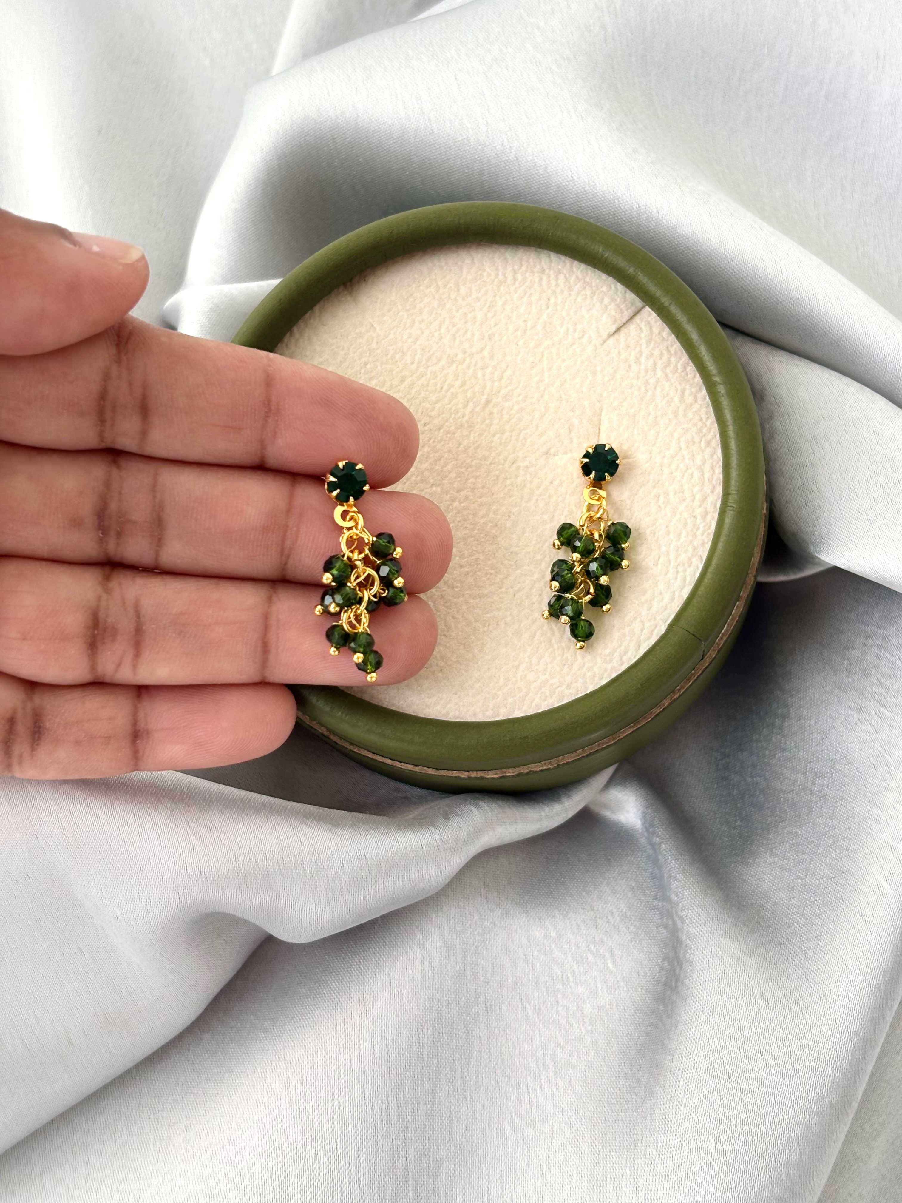 Gold Plated Green Crystal Cluster Drops