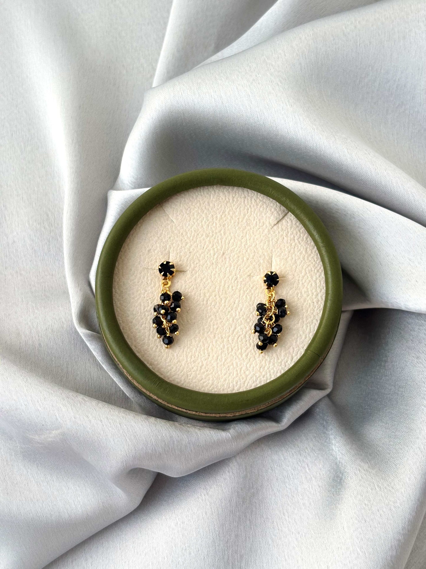Gold Plated Black Crystal Cluster Drops