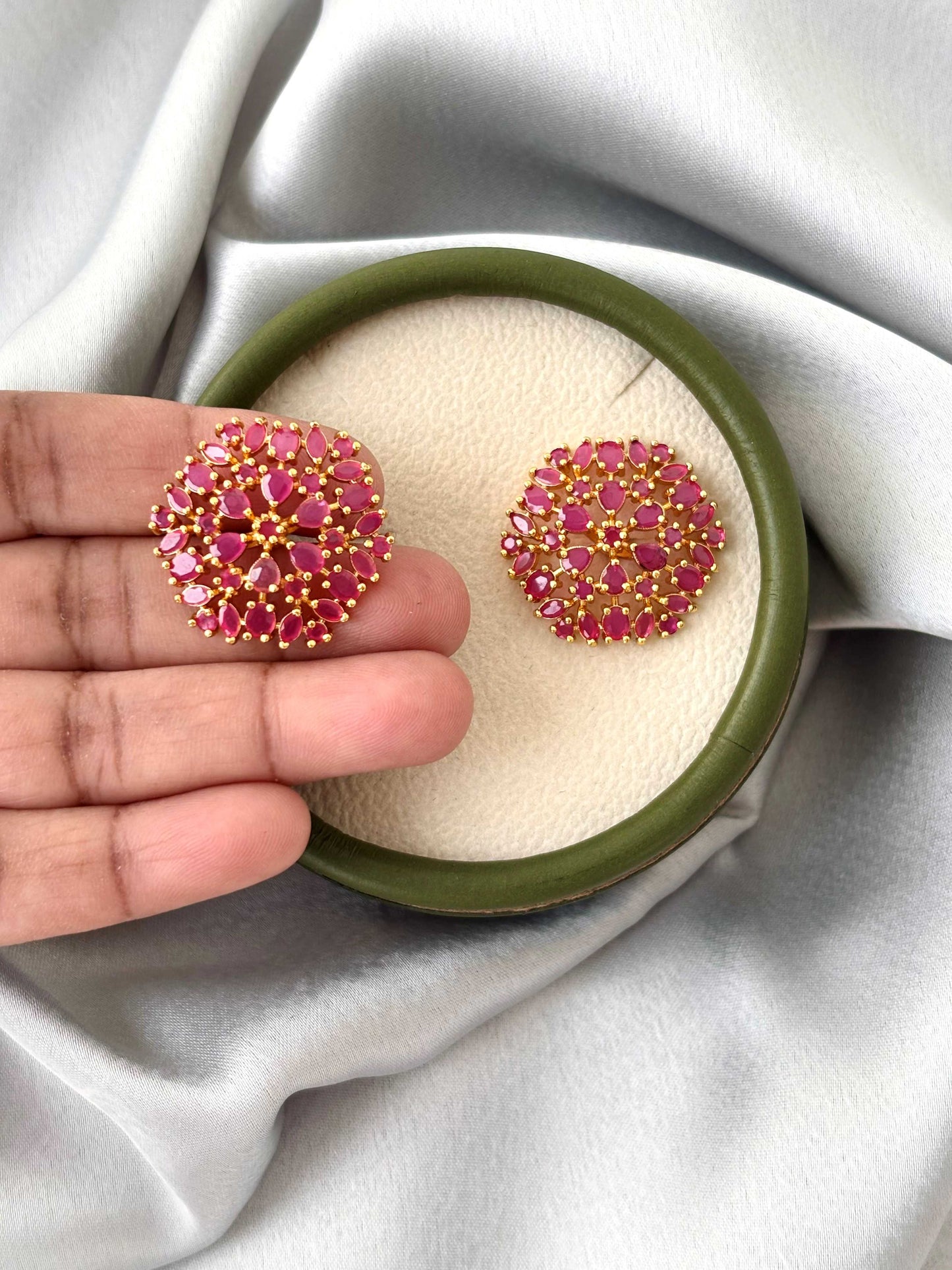 Gold Plated Pink Stone Circular Studs