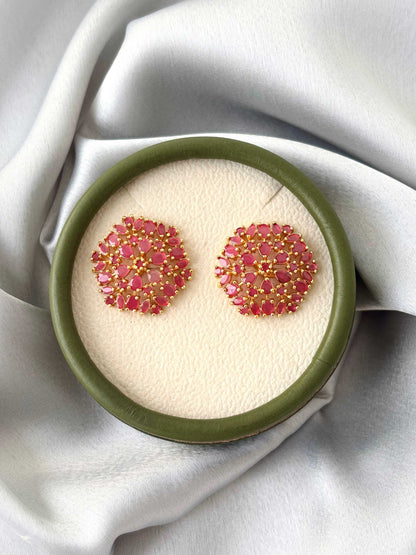 Gold Plated Pink Stone Circular Studs