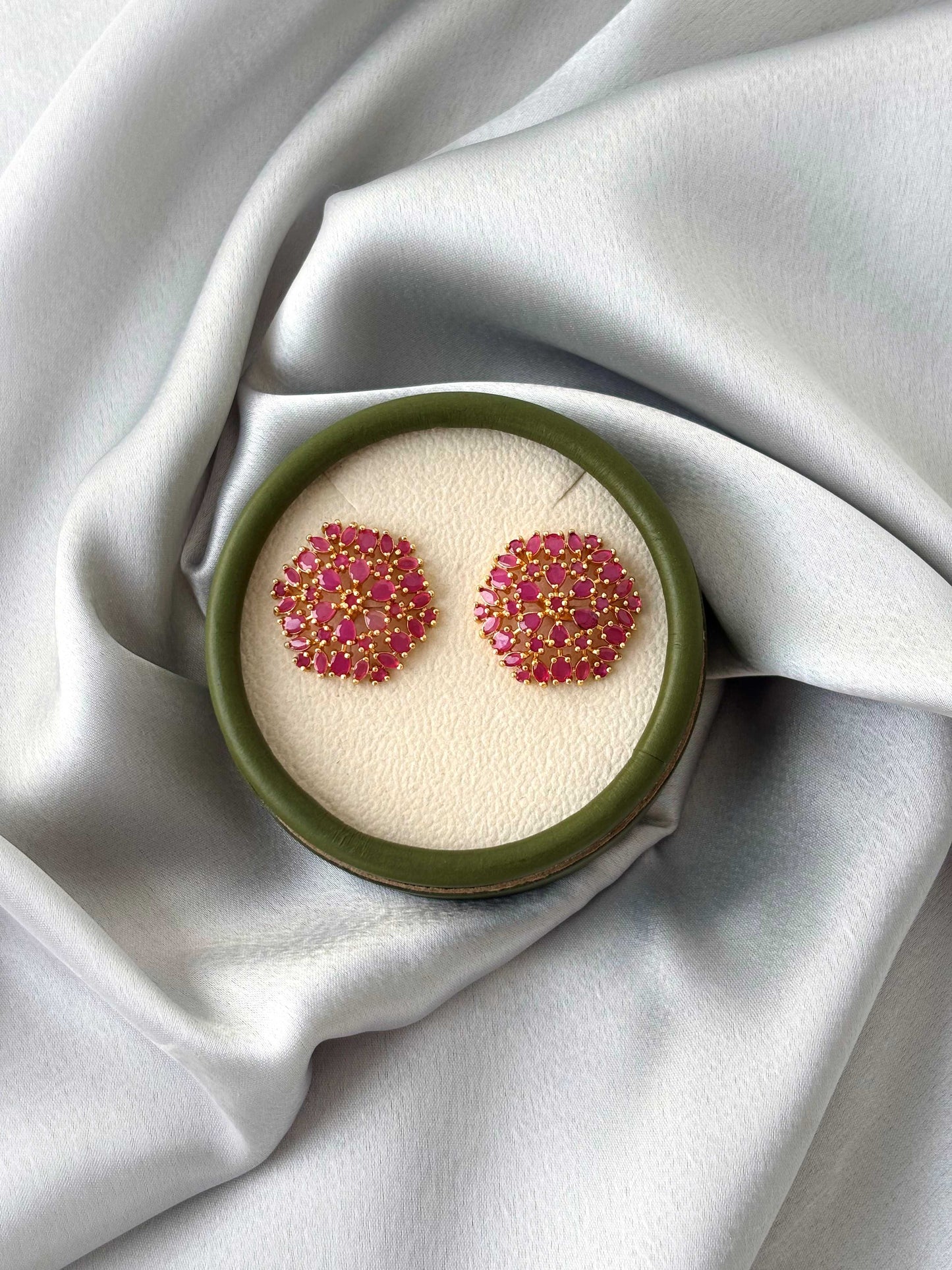 Gold Plated Pink Stone Circular Studs