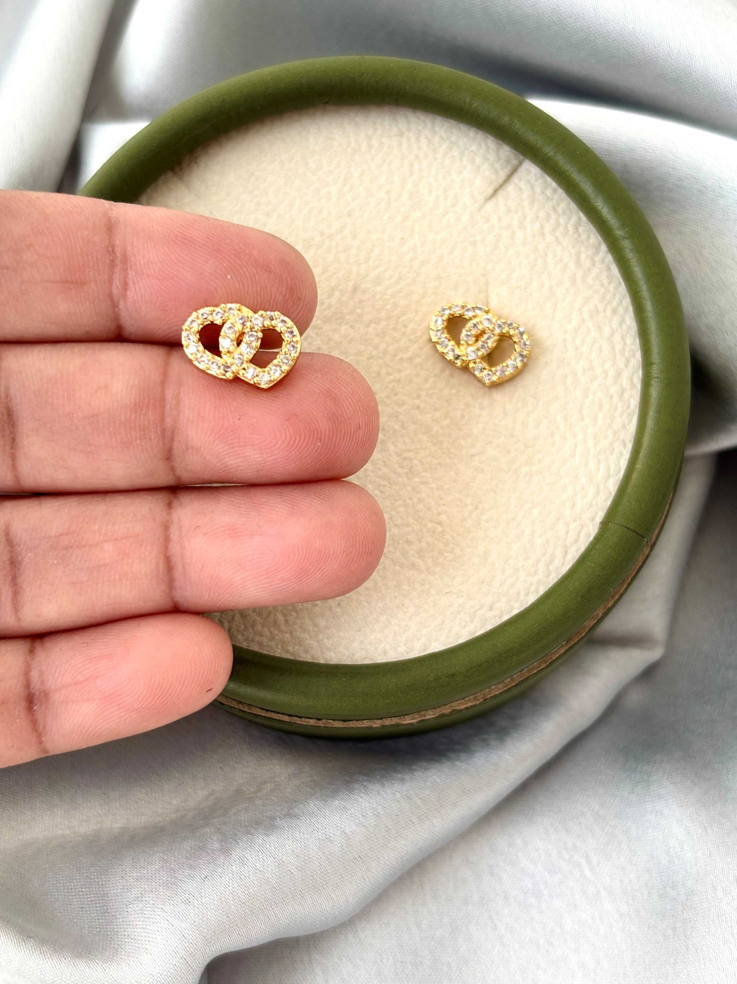 Gold Plated Interlocking Crystal Heart Studs