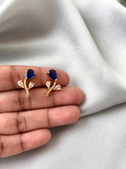 Gold Plated Blue Teardrop Floral Studs