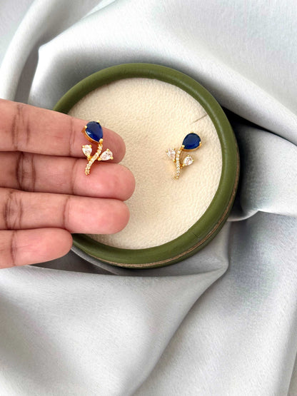 Gold Plated Blue Teardrop Floral Studs