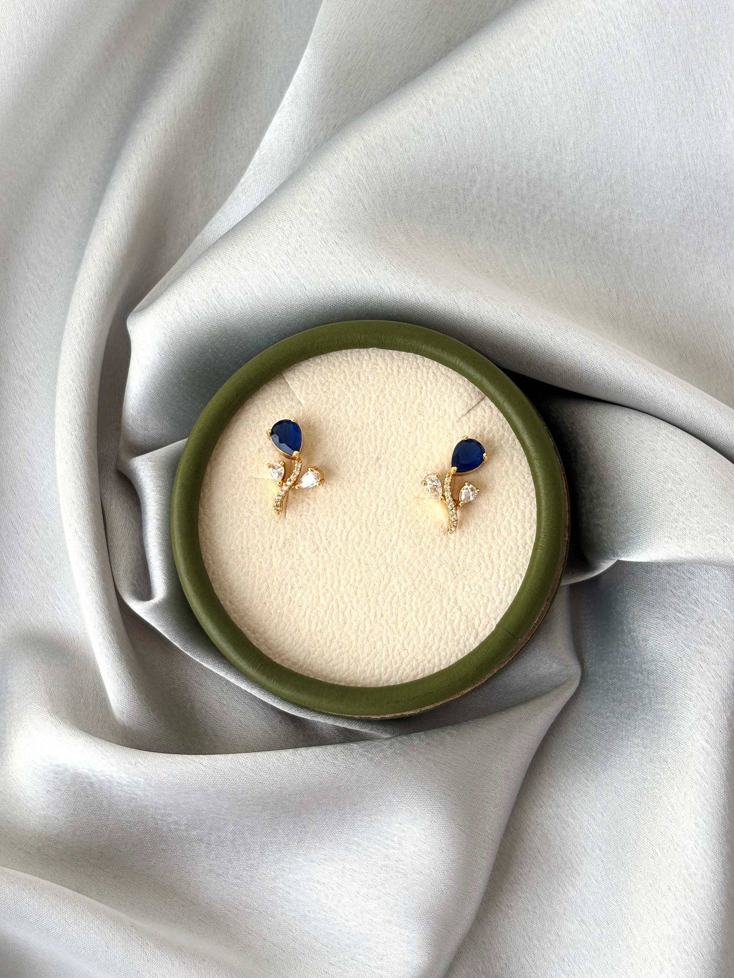 Gold Plated Blue Teardrop Floral Studs