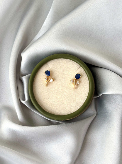 Gold Plated Blue Teardrop Floral Studs