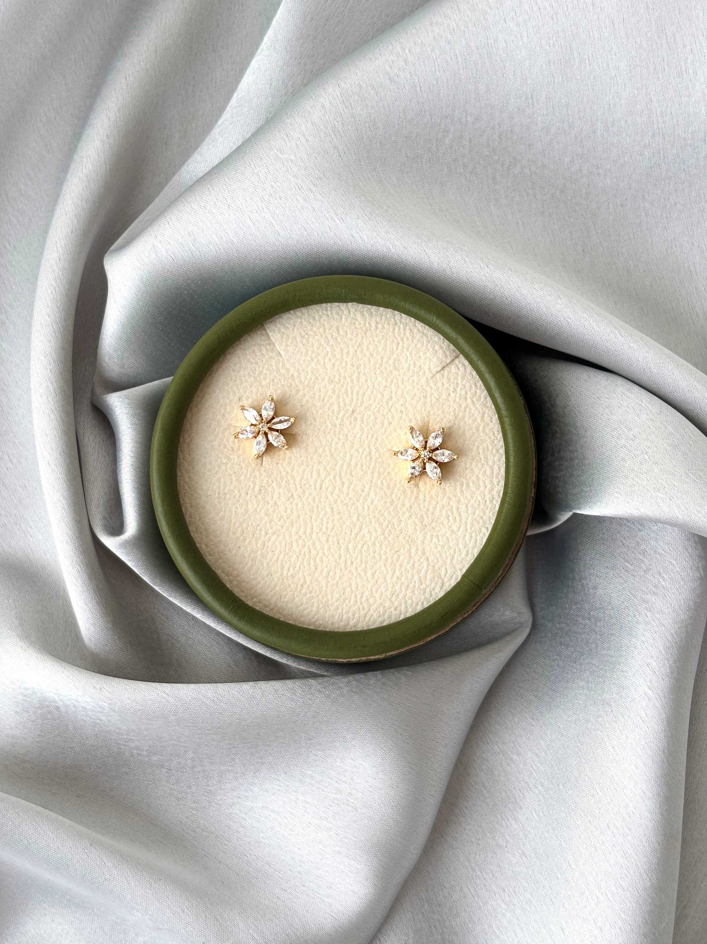 Gold Plated White Crystal Floral Studs
