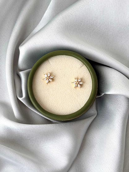 Gold Plated White Crystal Floral Studs