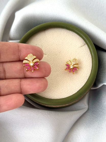 Gold Plated Pink Stone Fan Studs