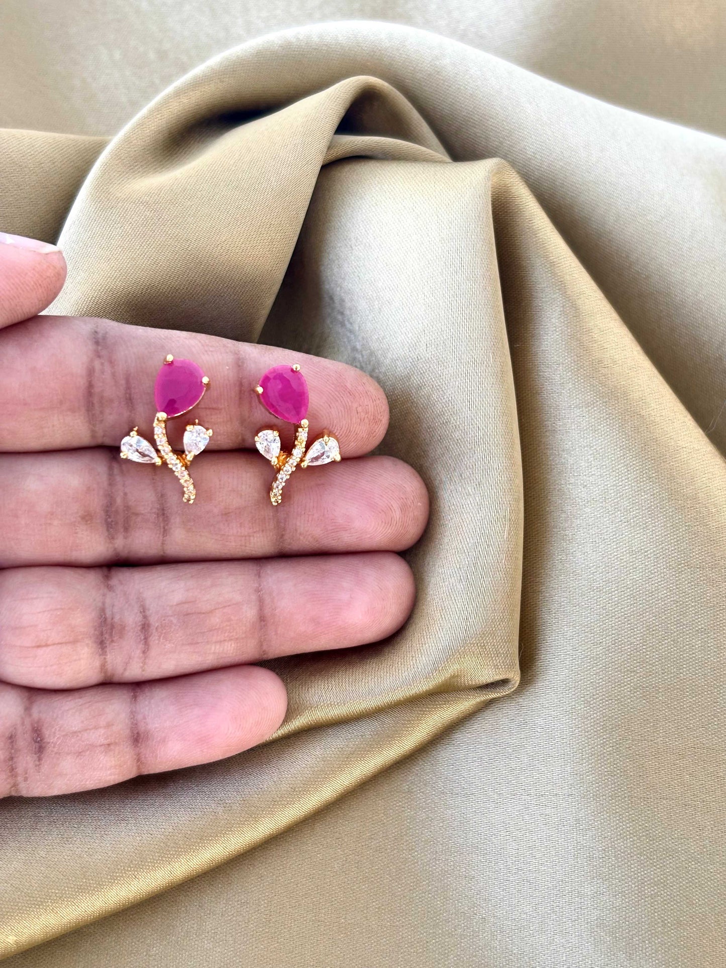 Gold Plated Rose Teardrop Floral Studs