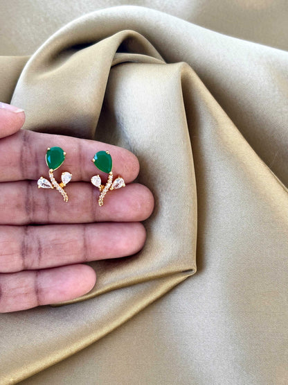 Gold Plated Green Teardrop Floral Studs