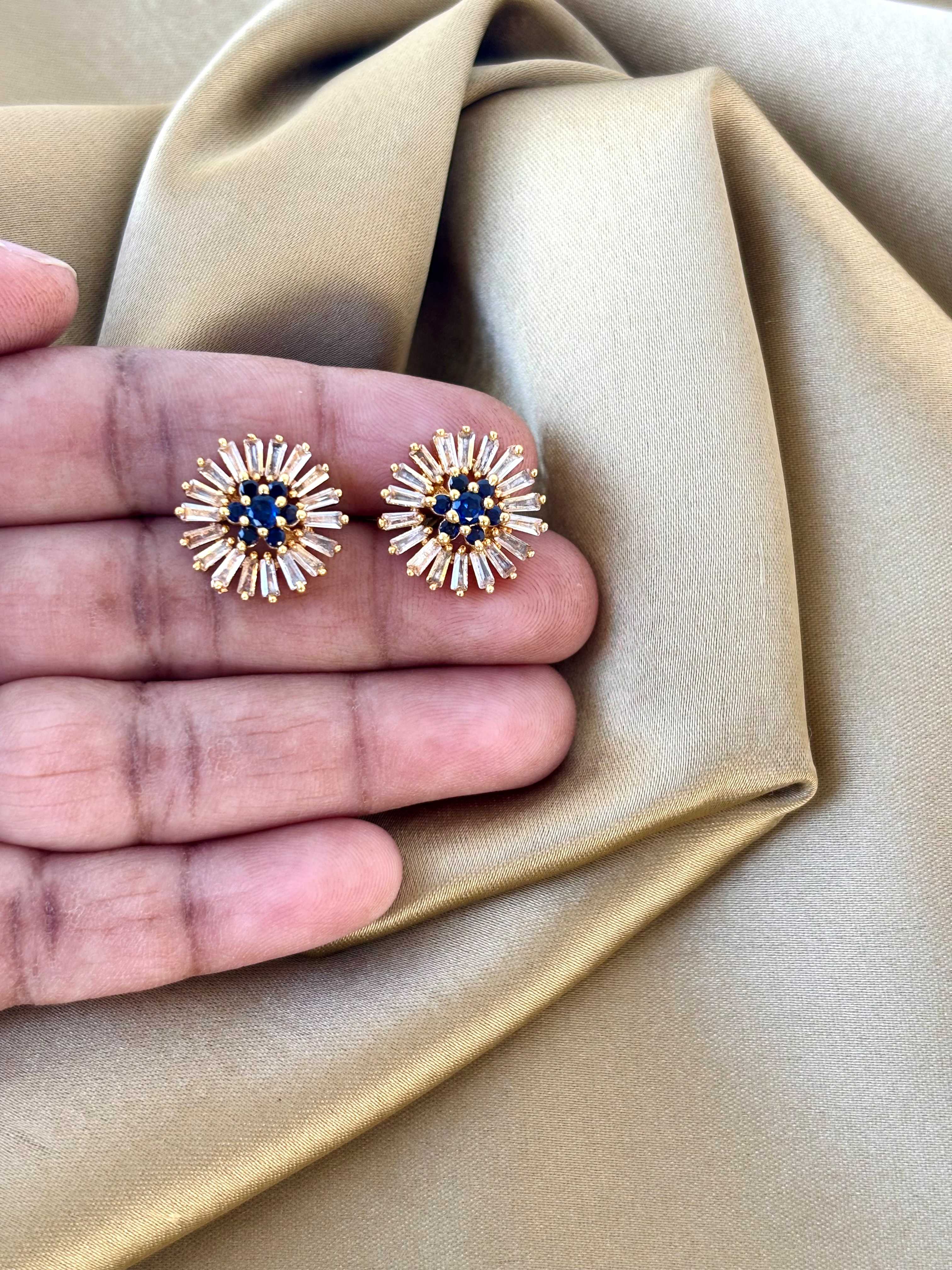 Gold Plated Blue Stone Sunburst Studs