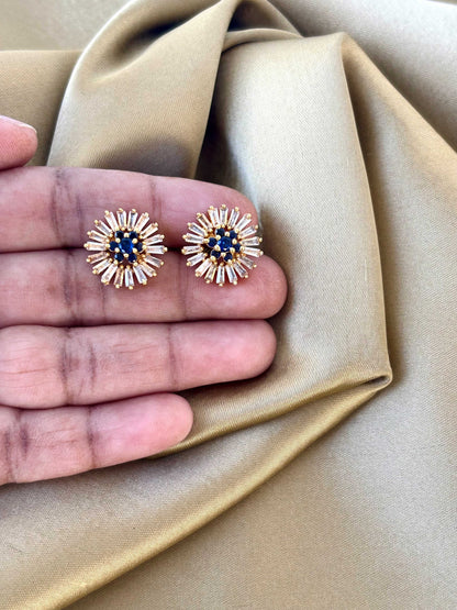 Gold Plated Blue Stone Sunburst Studs