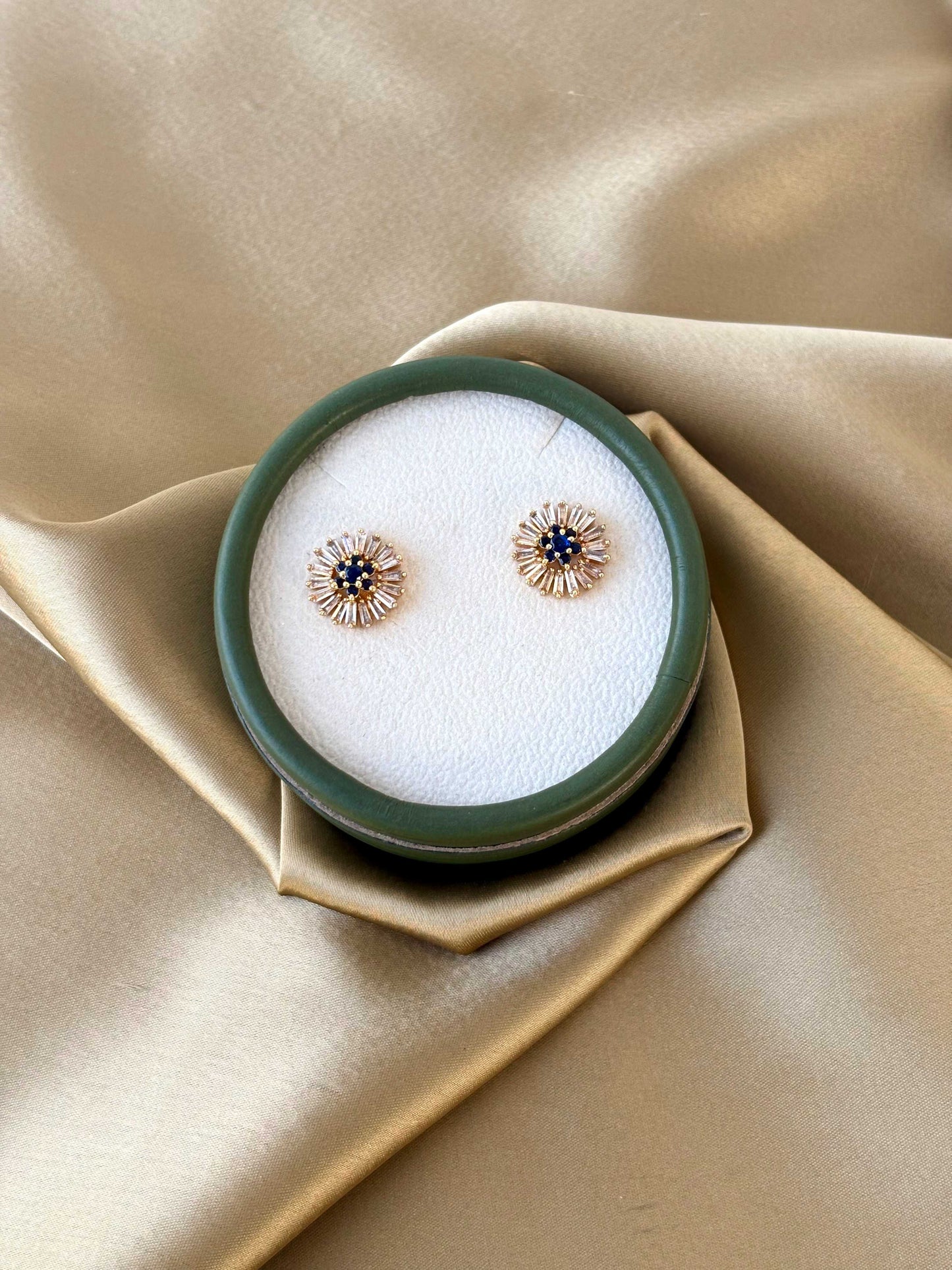 Gold Plated Blue Stone Sunburst Studs