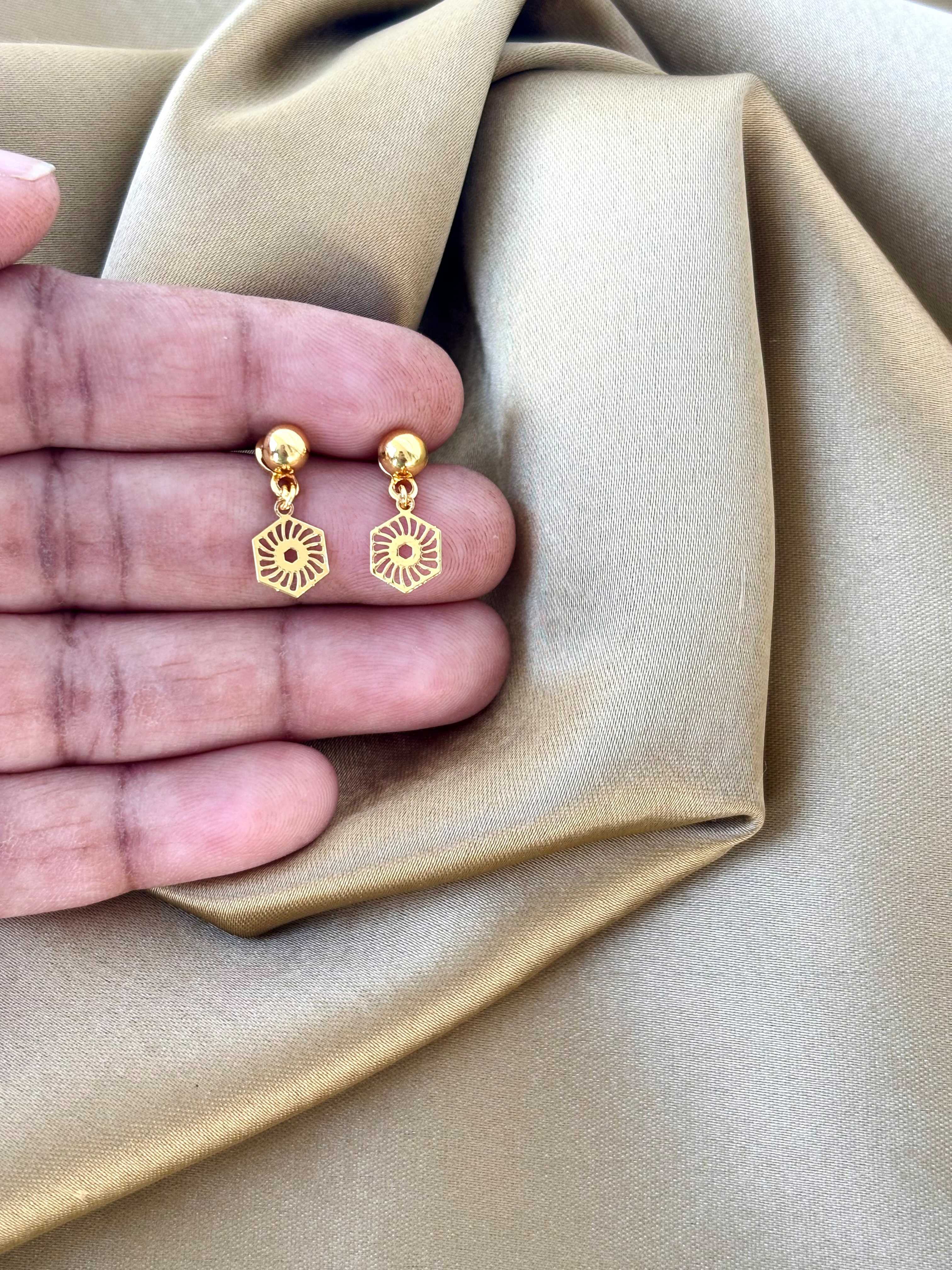 Gold Plated Hexagon Drop Earrings