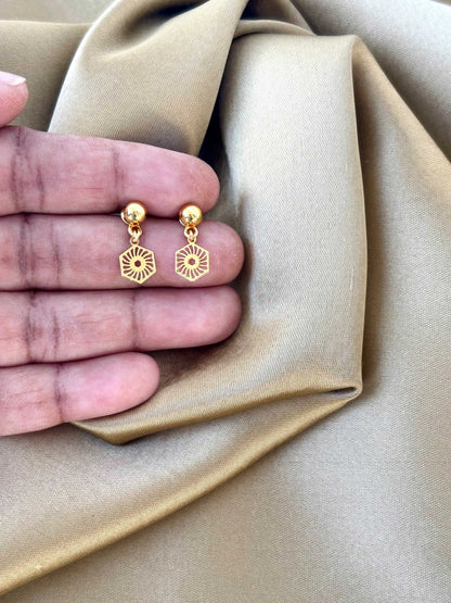 Gold Plated Hexagon Drop Earrings