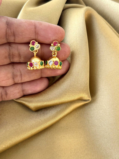 Gold Plated Multi-Color Stone Mini Jhumka