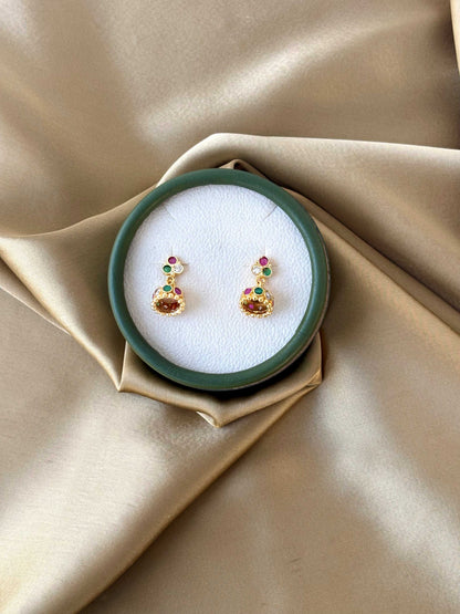Gold Plated Multi-Color Stone Mini Jhumka