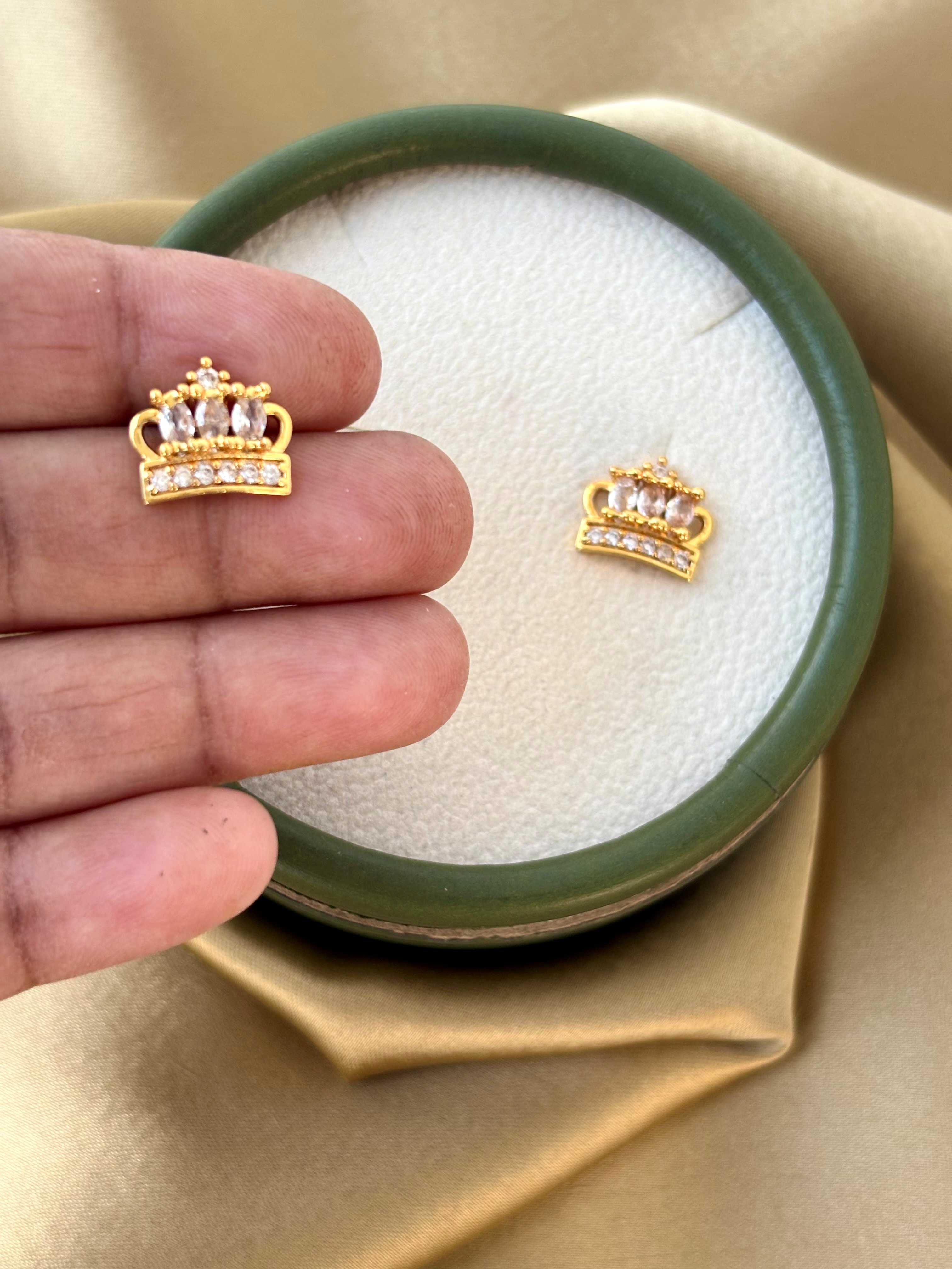 Gold Plated Crystal Regal Crown Studs