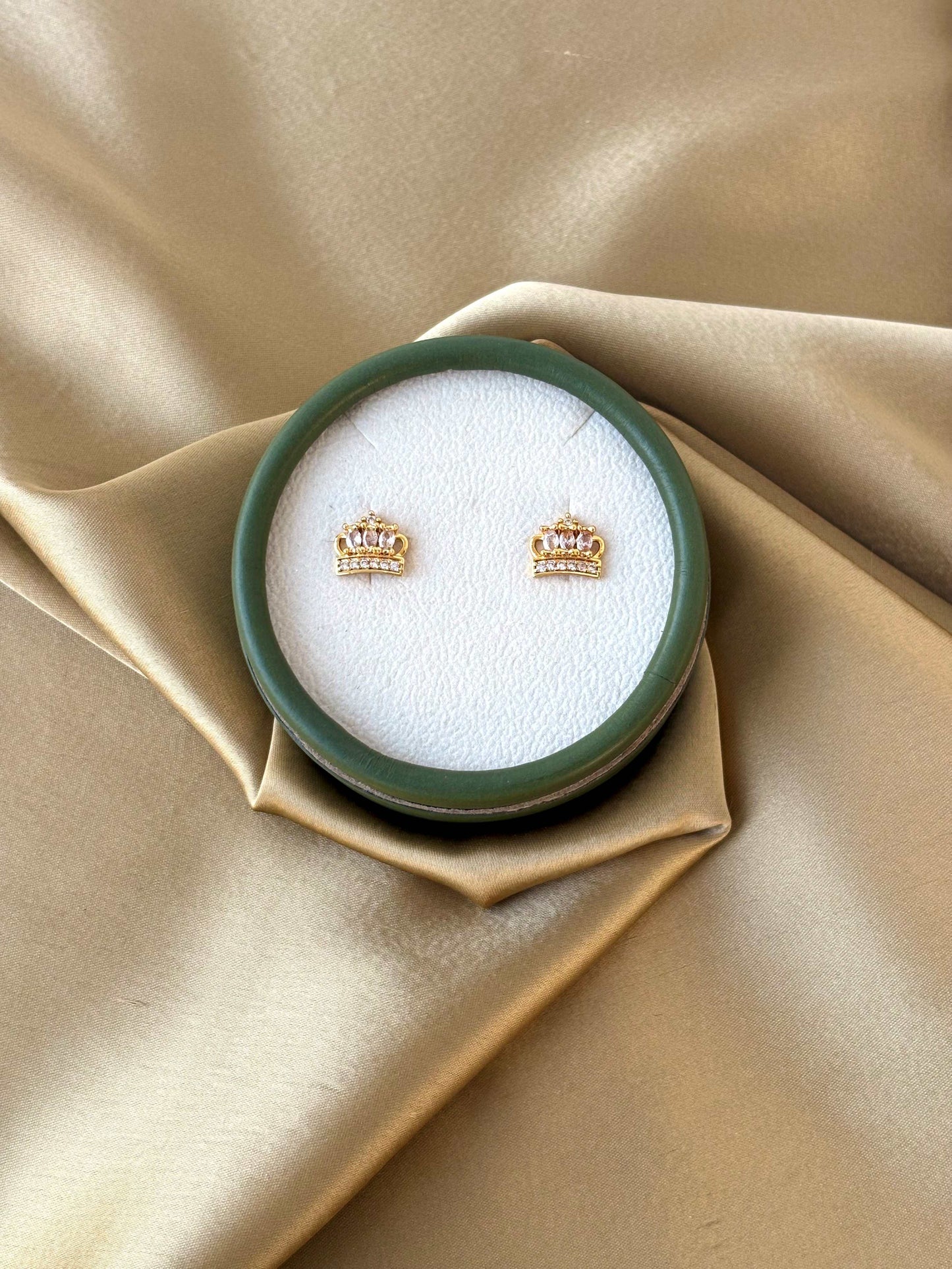 Gold Plated Crystal Regal Crown Studs