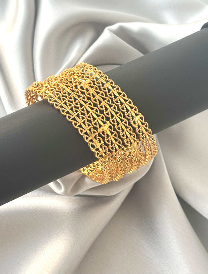 Intricate Mesh Gold-Plated Bangles Size 2.8
