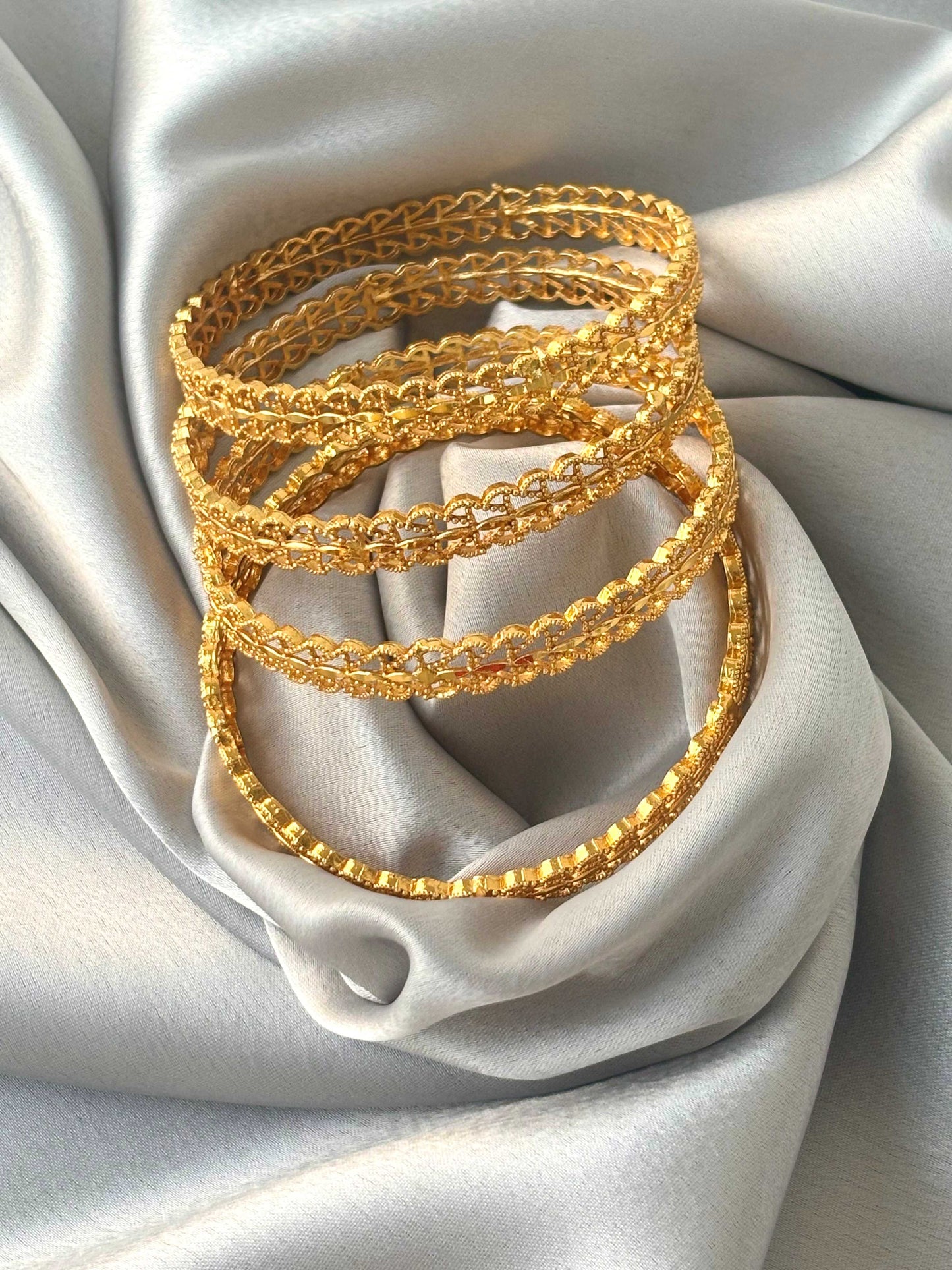 Intricate Mesh Gold-Plated Bangles Size 2.8